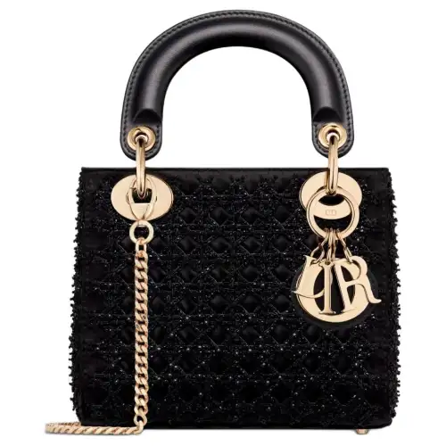DIOR Lady Dior Satin Handbag, Shoulder Bag, Crossbody Bag, Handbag Mini Women's Black
