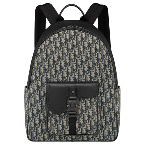 DIOR Saddle Oblique Jacquard Canvas With Grainy Calfskin Backpack Regular Men's Beige & Black