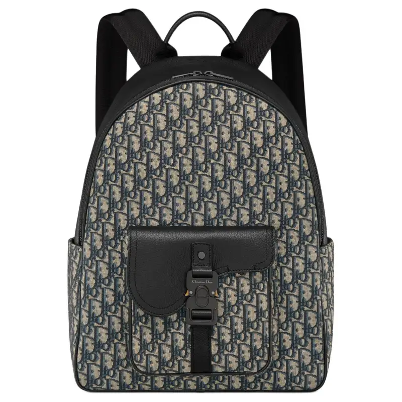 DIOR Saddle Oblique Jacquard Canvas With Grainy Calfskin Backpack Regular Men's Beige & Black