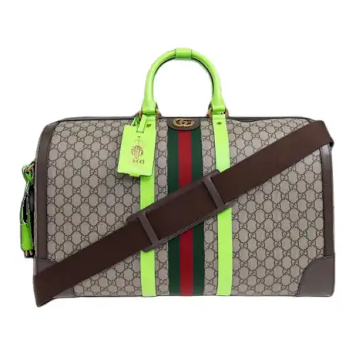 GUCCI Canvas With Leather Shoulder Bag, Crossbody Bag, Handbag, Travel Bag 5L Men's Beige & Green