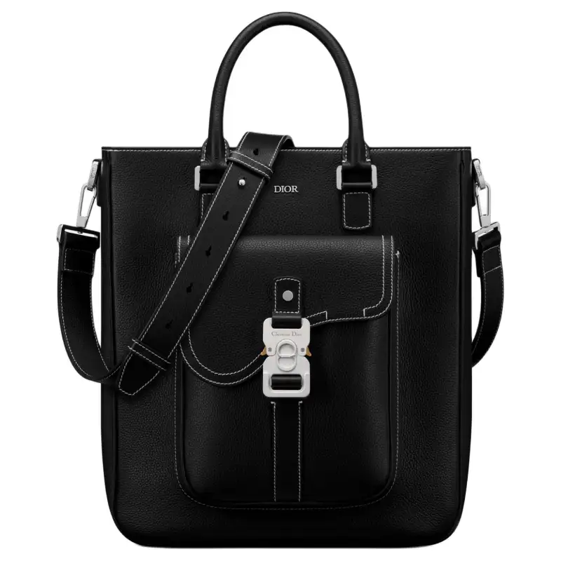DIOR Saddle Grain Calfskin Tote Bag, Shopping Bag, Shoulder Bag, Crossbody Bag, Handbag Men's Black
