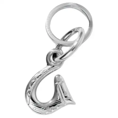 HERMES Animal Pattern Stainless Steel Keychains Women's Silver