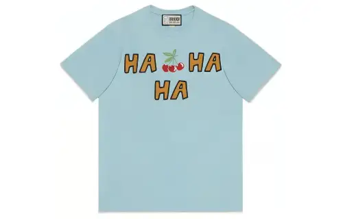 GUCCI X Harry Styles Co branded Letter Logo Print Crew Neck Short Sleeved FW22 T Shirt Unisex Blue