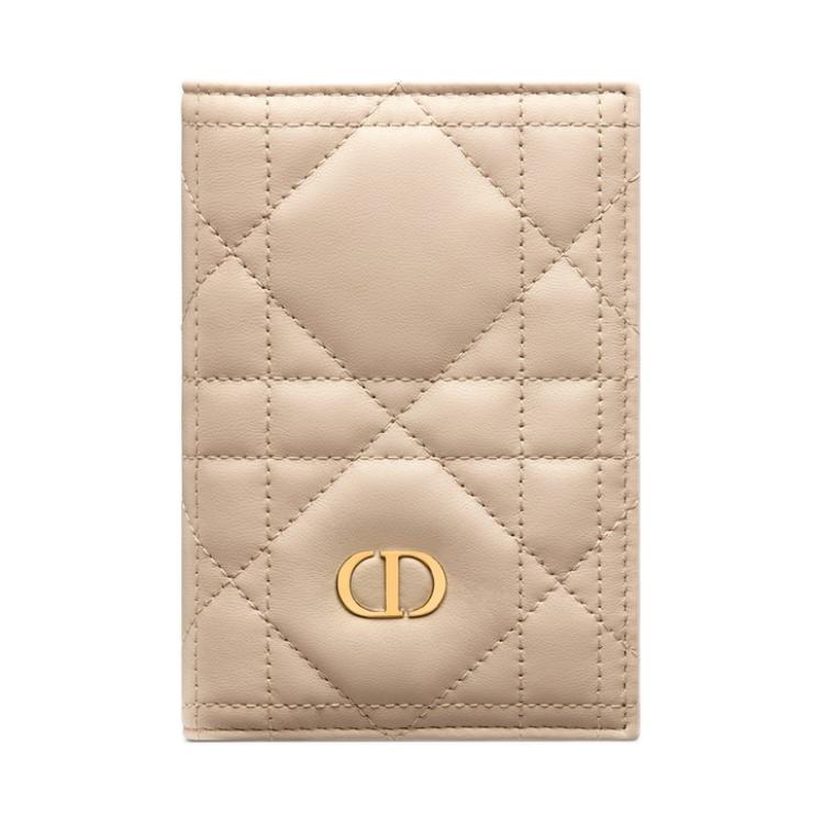 DIOR Miss Caro Sheepskin Passport Holder Women's Pink Beige