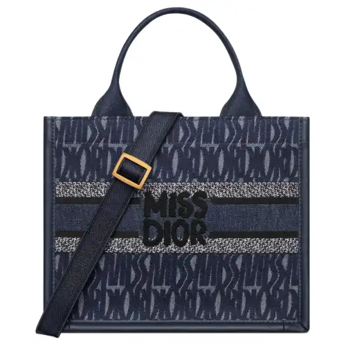 DIOR BookTote Full Embroidery Tote Bag, Shopping Bag, Handbag Small Women's Blue