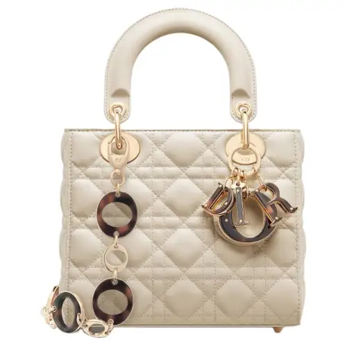 DIOR Lady Dior Wicker Pattern Lambskin Handbag, Shoulder Bag, Crossbody Bag, Handbag Small Women's Gray Ivory