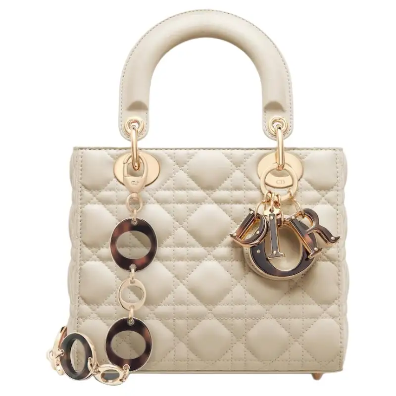 DIOR Lady Dior Wicker Pattern Lambskin Handbag, Shoulder Bag, Crossbody Bag, Handbag Small Women's Gray Ivory