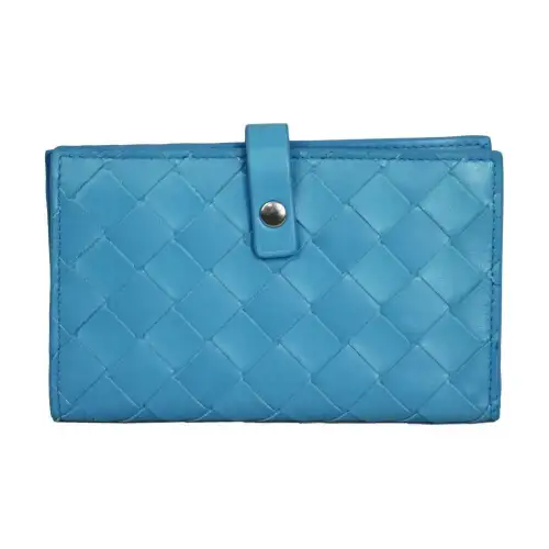 Bottega Veneta Intrecciato Leather Wallet Women's Blue