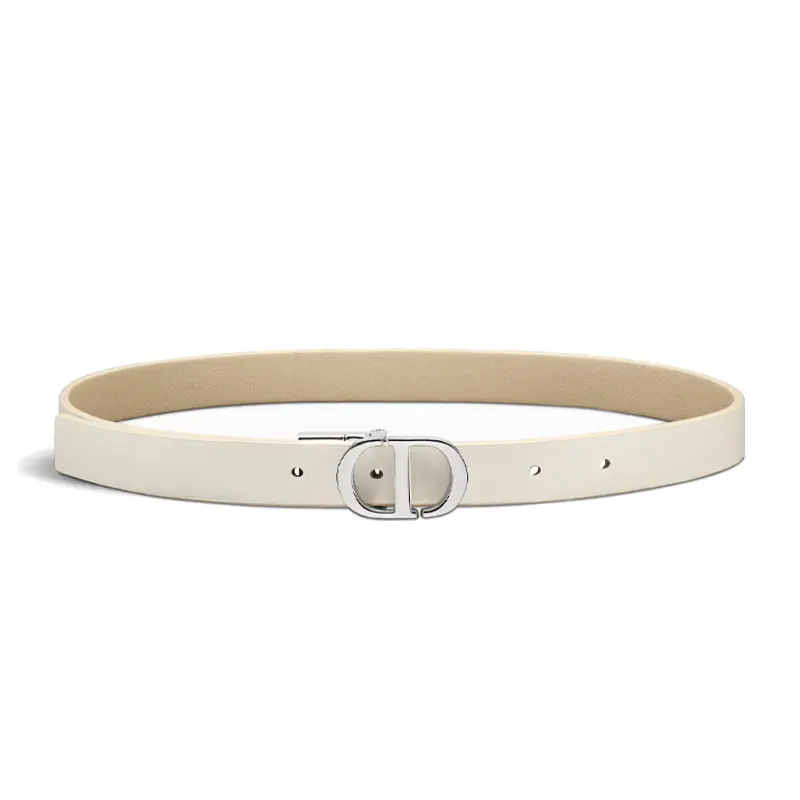 DIOR Metal Leather Belts Women's Milk White/Beige Width 2CM
