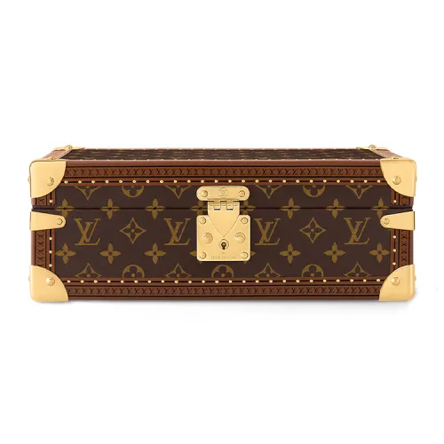 LOUIS VUITTON Leather Trim Hard Case Storage Box Unisex Brown