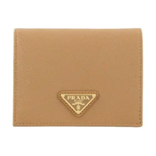 PRADA Leather Wallet Women's Beige