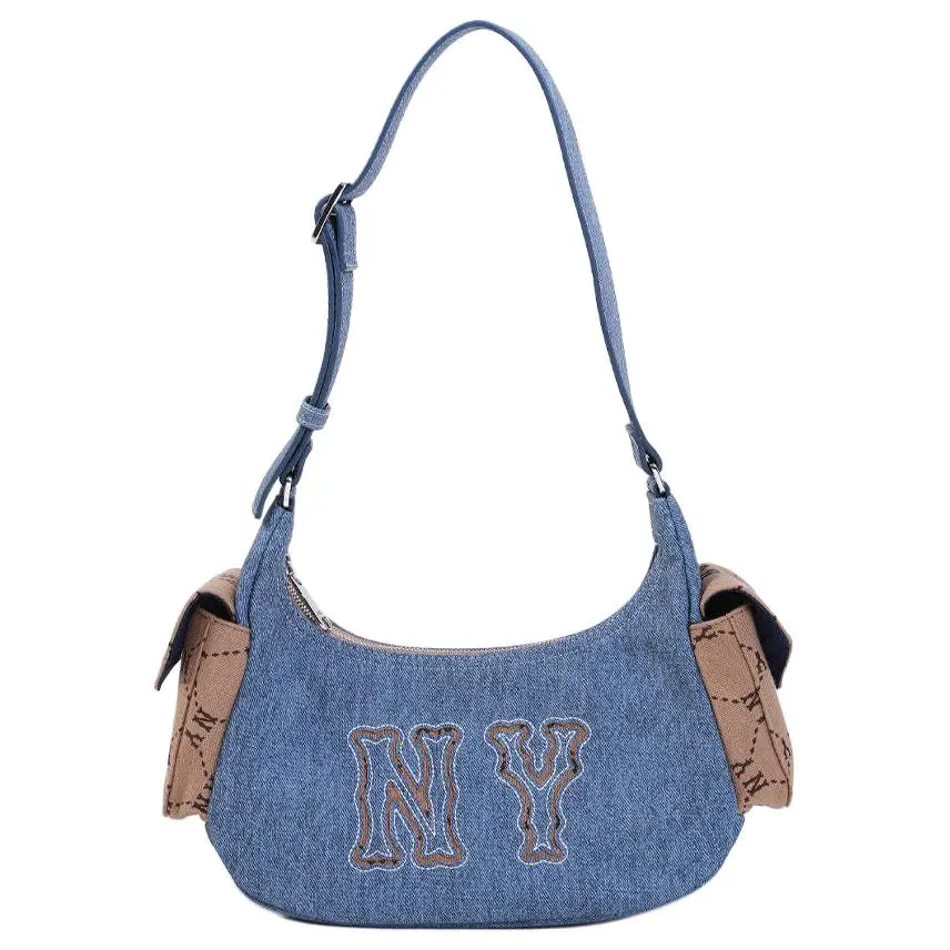 MLB New York Yankees Artificial Leather Shoulder Bag Regular Unisex Indigo & Brown
