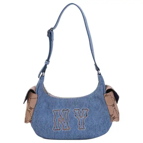 MLB New York Yankees Artificial Leather Shoulder Bag Regular Unisex Indigo & Brown