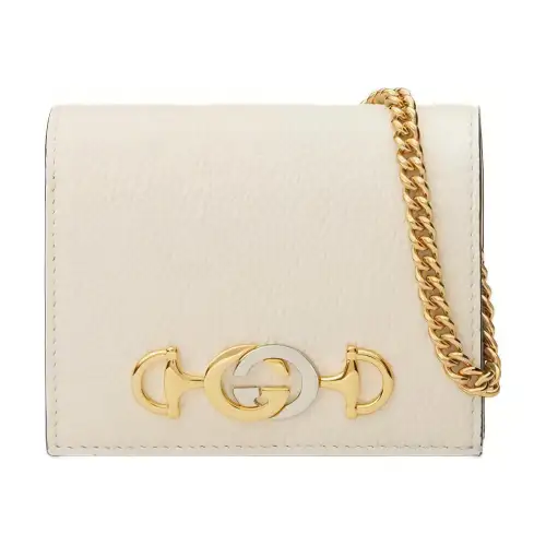 GUCCI Zumi Grain Leather Wallet, Handbag, Card Holder Regular Women's White