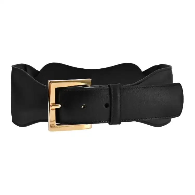 GUCCI Loose Fit Design, Pin Buckle Leather Belts Women's Black Width 7cm