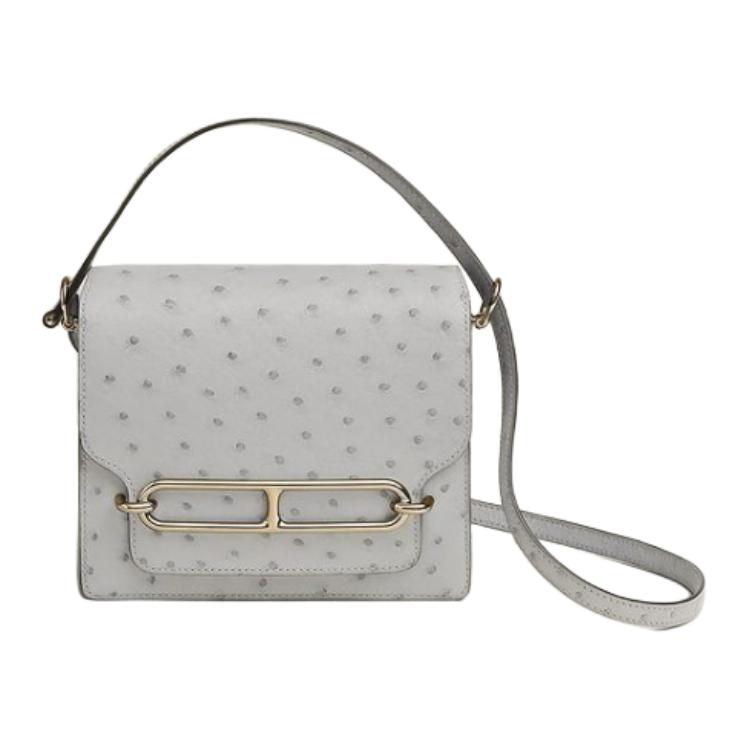 HERMES Roulis Light Gold Buckle Ostrich Leather Pig Nose Bag, Shoulder Bag, Crossbody Bag Women's
