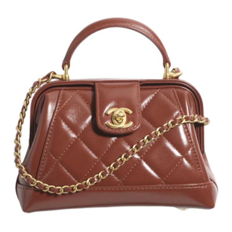 CHANEL Chanel, straps with diamond pattern, golden brown one-shoulder bag, with your logo imprint, material