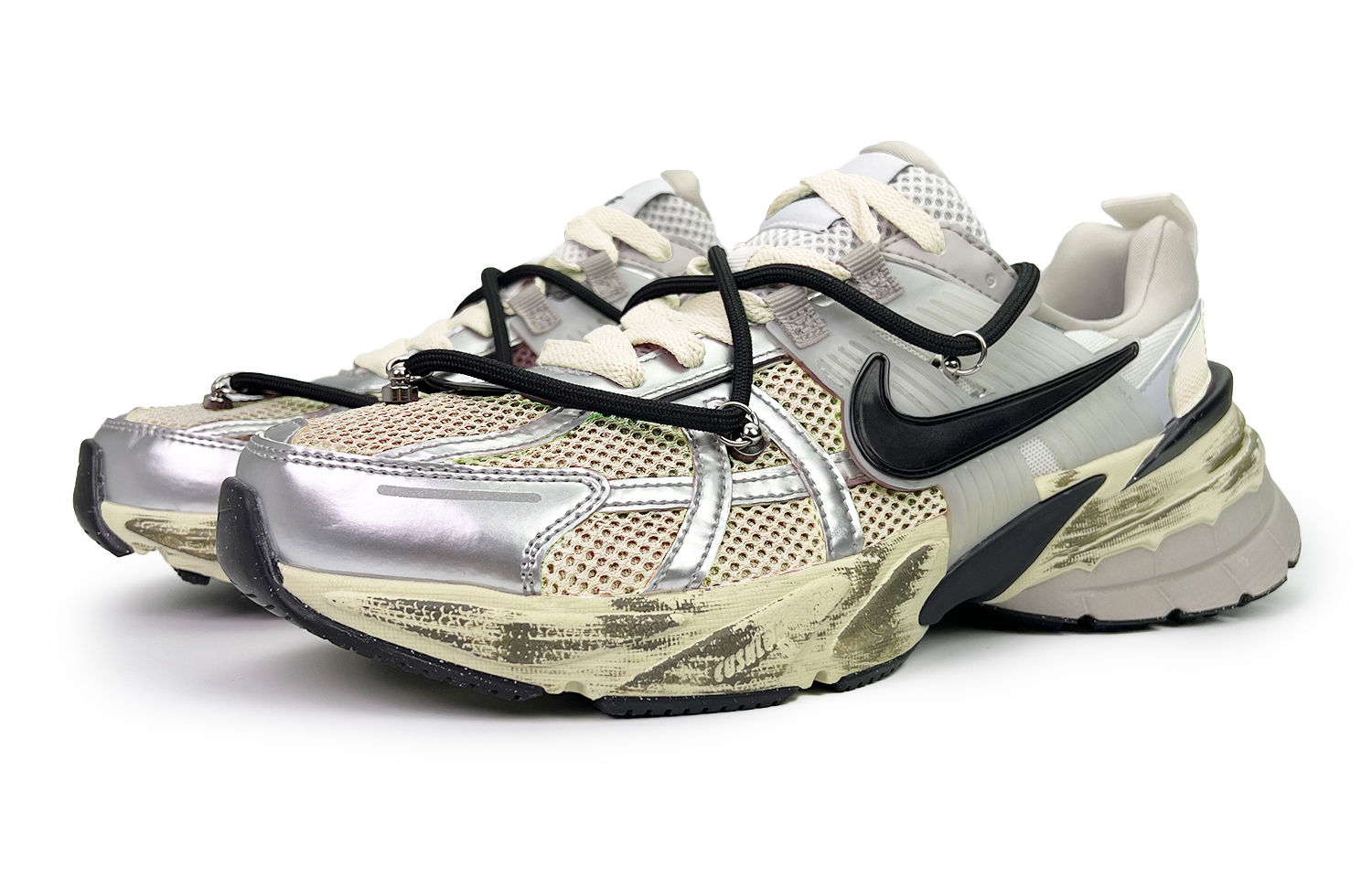 Nike V2K Run Slip Resistant Low top Running Shoes Unisex Green Silver