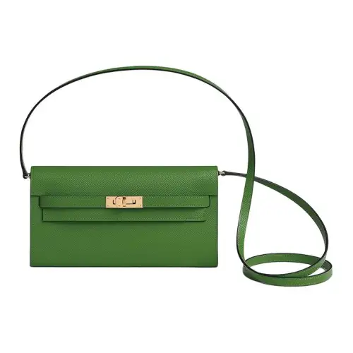 HERMES Kelly To Go Gold tone Lock Epsom Leather Crossbody Wallet Regular Women's A8 Yuka Ribbon Green