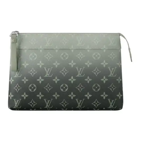 LOUIS VUITTON Pochette Voyage Leather Clutch Men's Khaki Green