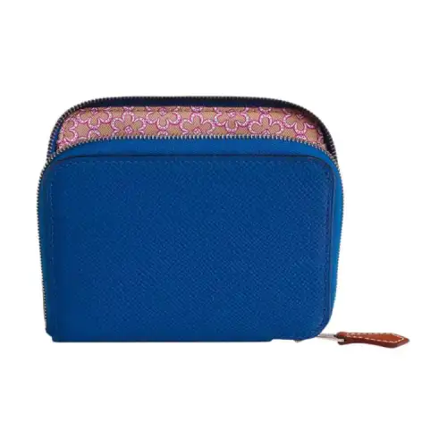 HERMES Silk'In Epsom With Barenia Calfskin Wallet Women's Royal Blue & Chai Pink & Purple