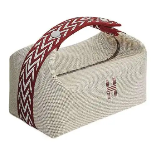 HERMES Bride a Brac Cotton Toiletry Bag Large Women's Beige Red