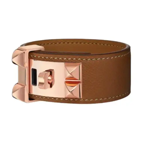 HERMES Collier De Chien Brand Logo Wristbands Unisex Beige