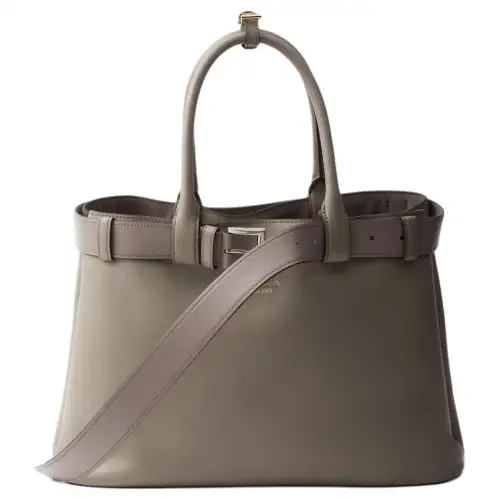 PRADA Leather Shoulder Bag, Crossbody Bag, Handbag Large Women's Clay Gray