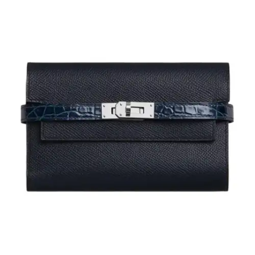 HERMES Epsom Leather With Matte Mississippi Crocodile Leather Wallet Medium Women's Indigo