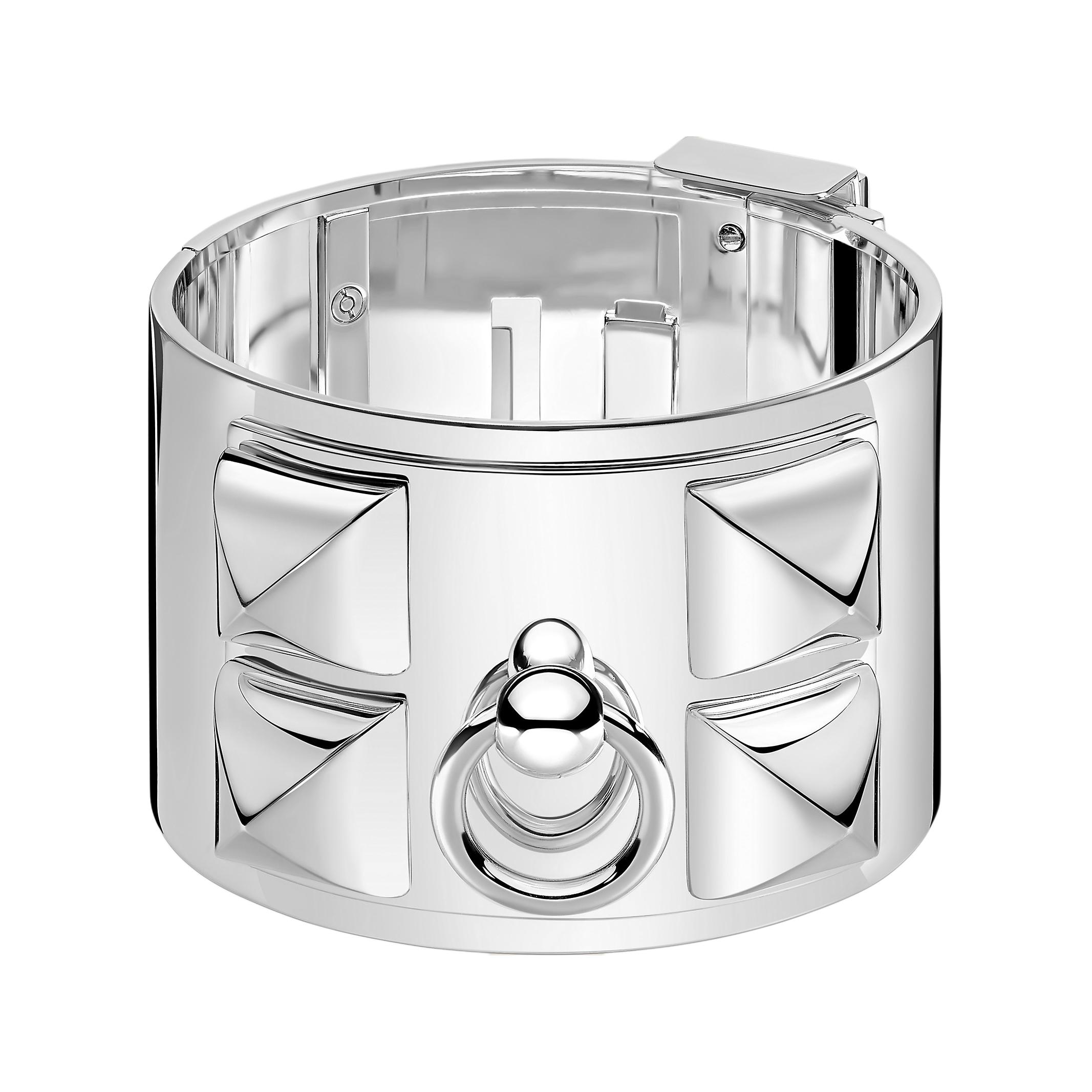HERMES Brand Logo Silver Bangles Unisex Silver