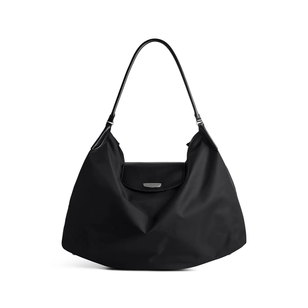 Balenciaga Nylon With Smooth Cow Leather Handbag, Shoulder Bag Large Women's Black
