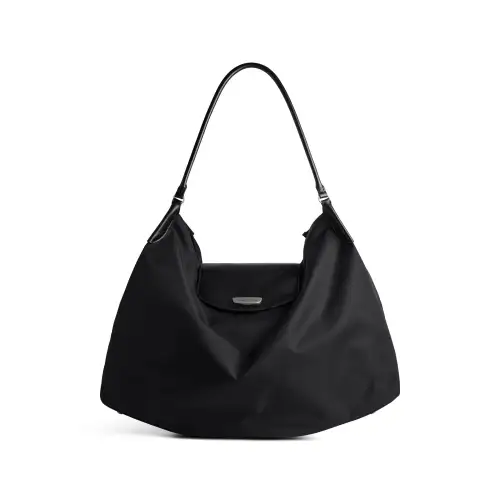 Balenciaga Nylon With Smooth Cow Leather Handbag, Shoulder Bag Large Women's Black