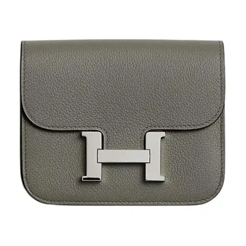 HERMES Constance Slim Silver Tone Buckle Evercolor Calfskin Wallet Women's 0L Grismeyer Rain Cloud Gray