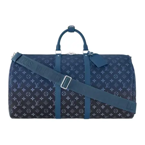 LOUIS VUITTON Keepall Leather Trim Travel Bag Men's Blue