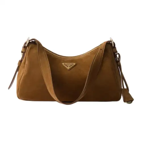 PRADA Suede Handbag, Shoulder Bag Medium Women's Cinnamon Brown