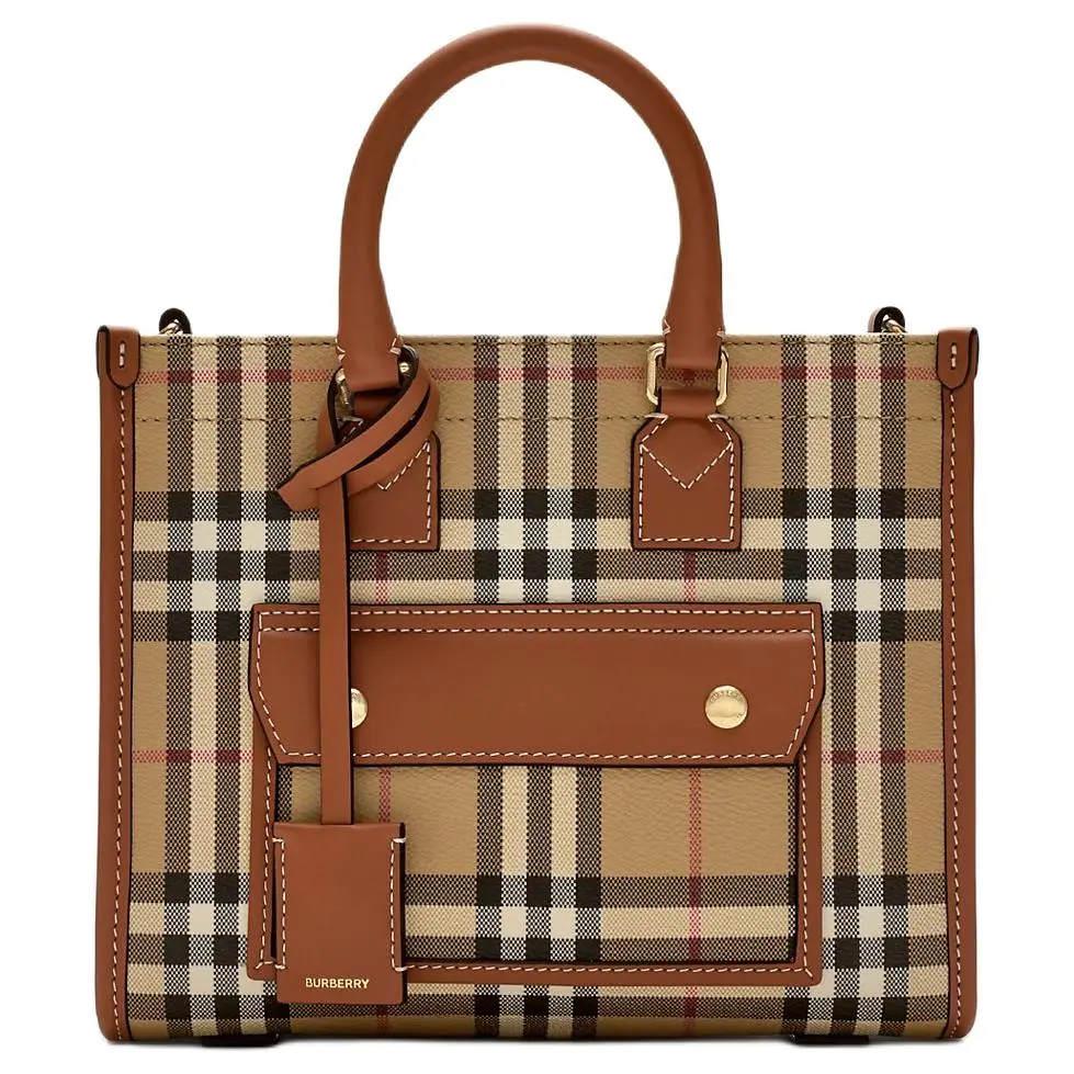 Burberry Coated Cotton Blend Fabric Tote Bag, Shopping Bag, Shoulder Bag, Crossbody Bag, Handbag Mini Women's