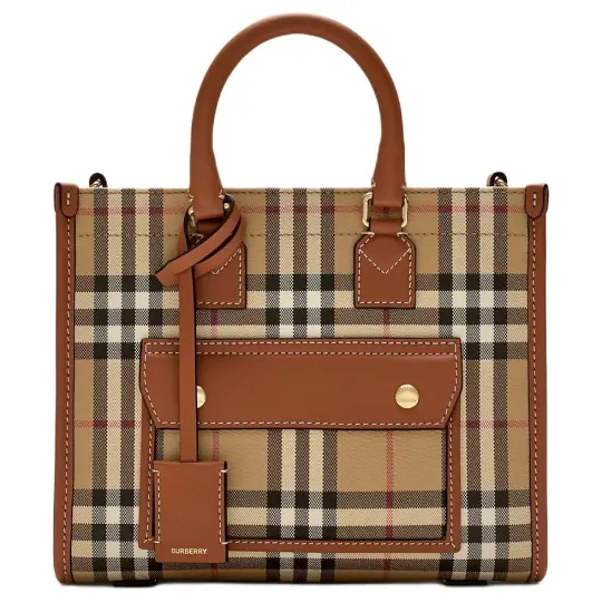 Burberry Coated Cotton Blend Fabric Tote Bag, Shopping Bag, Shoulder Bag, Crossbody Bag, Handbag Mini Women's