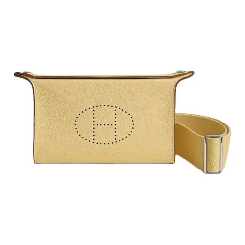 HERMES Videpoches Silver Tone Buckle Togo Calfskin Shoulder Bag, Crossbody Bag Men's 1Z Jaune Poussin Chick Yellow
