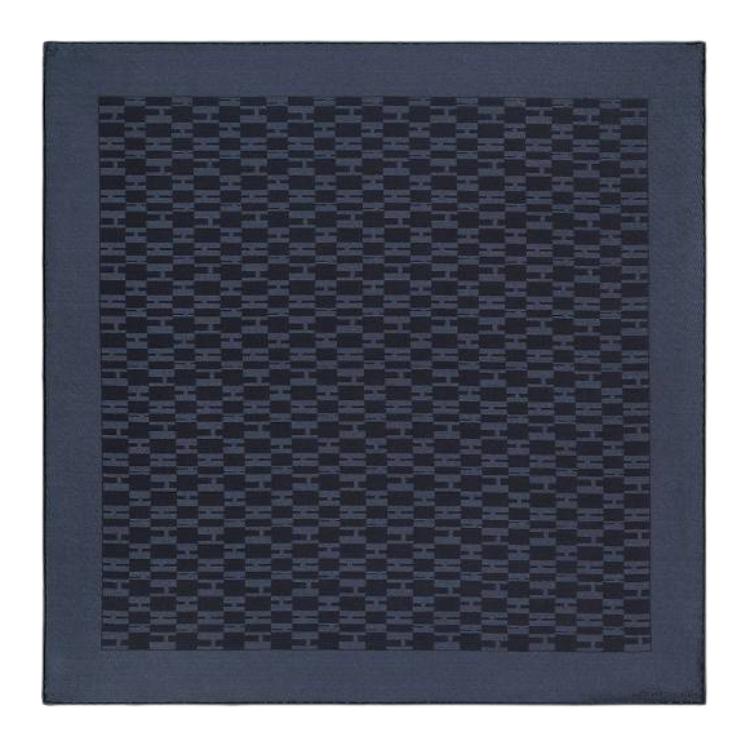 HERMES Letter Print Silk Scarves Men's Dark Blue