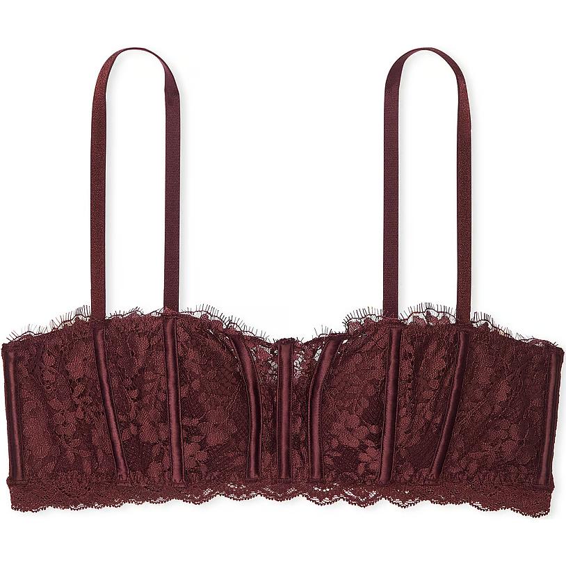 Victoria's Secret Victoria's Secret Dream Angels Lace Lightly Lined Bandeau / Burgundy Brown Solid Color Lace Lightly Lined Comfort Bra Women's Burgundy Brown