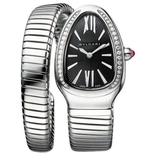 BVLGARI Serpenti Tubogas Collection Wrist Watches Quartz Movement Stainless Steel Watchband 35mm Black Dial