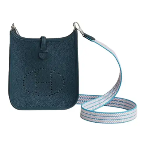 HERMES Evelyne Clemence Bullock Leather Crossbody Bag, Shoulder Bag 16 Women's Dark Blue/Light Blue/Light Pink