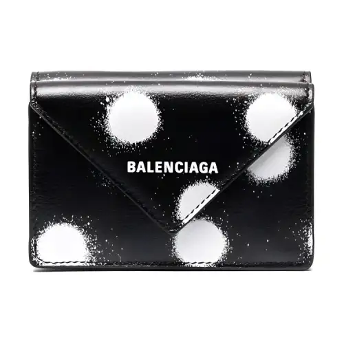 Balenciaga Papier Cow Leather Wallet Mini Women's Black/White