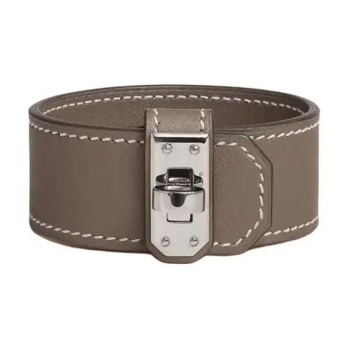 HERMES Calfskin Wristbands Women's Taupe