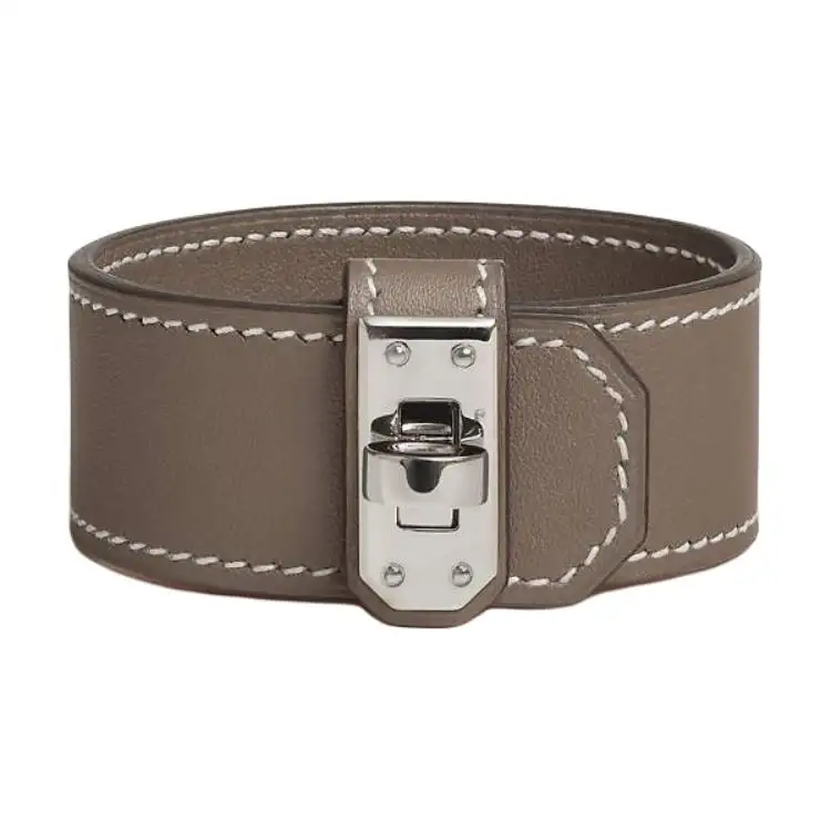 HERMES Calfskin Wristbands Women's Taupe