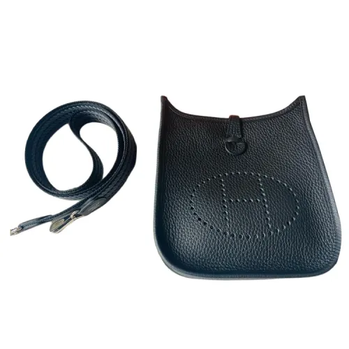 HERMES Evelyne Clemence Calfskin Crossbody Bag, Shoulder Bag 16 Women's Black/Gray Mist