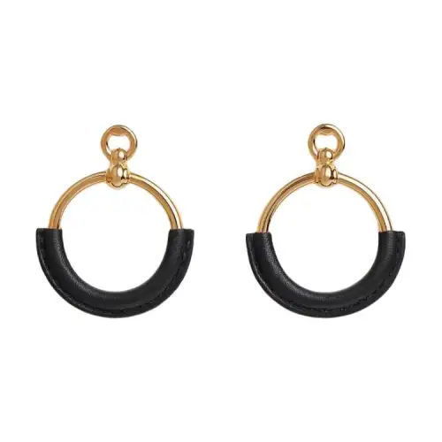HERMES Gold Plated Earrings Unisex Black