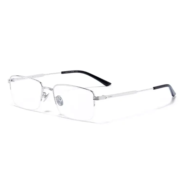 CARTIER Titanium Rectangular Eyeglass Frames Unisex Silver