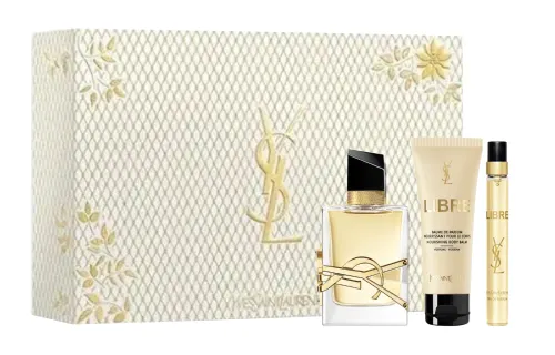 YSL, golden body cream, perfume, lavender set, floral print, 50 ml, 10 ml, 50 ml