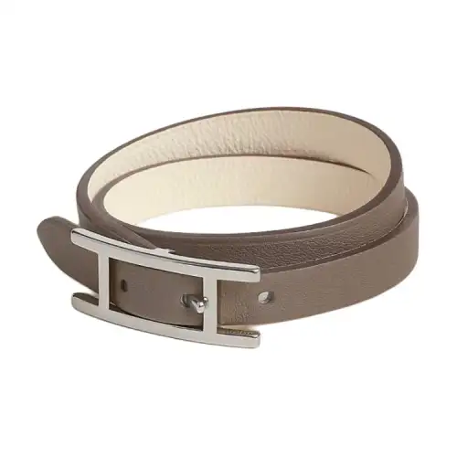 HERMES Behapi Calfskin Wristbands Unisex Egg Yellow/Coconut Shell